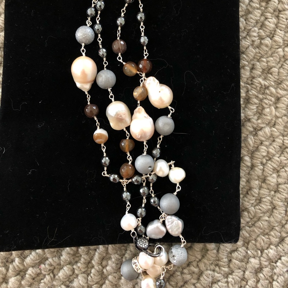 Long pearl and beaded necklace
